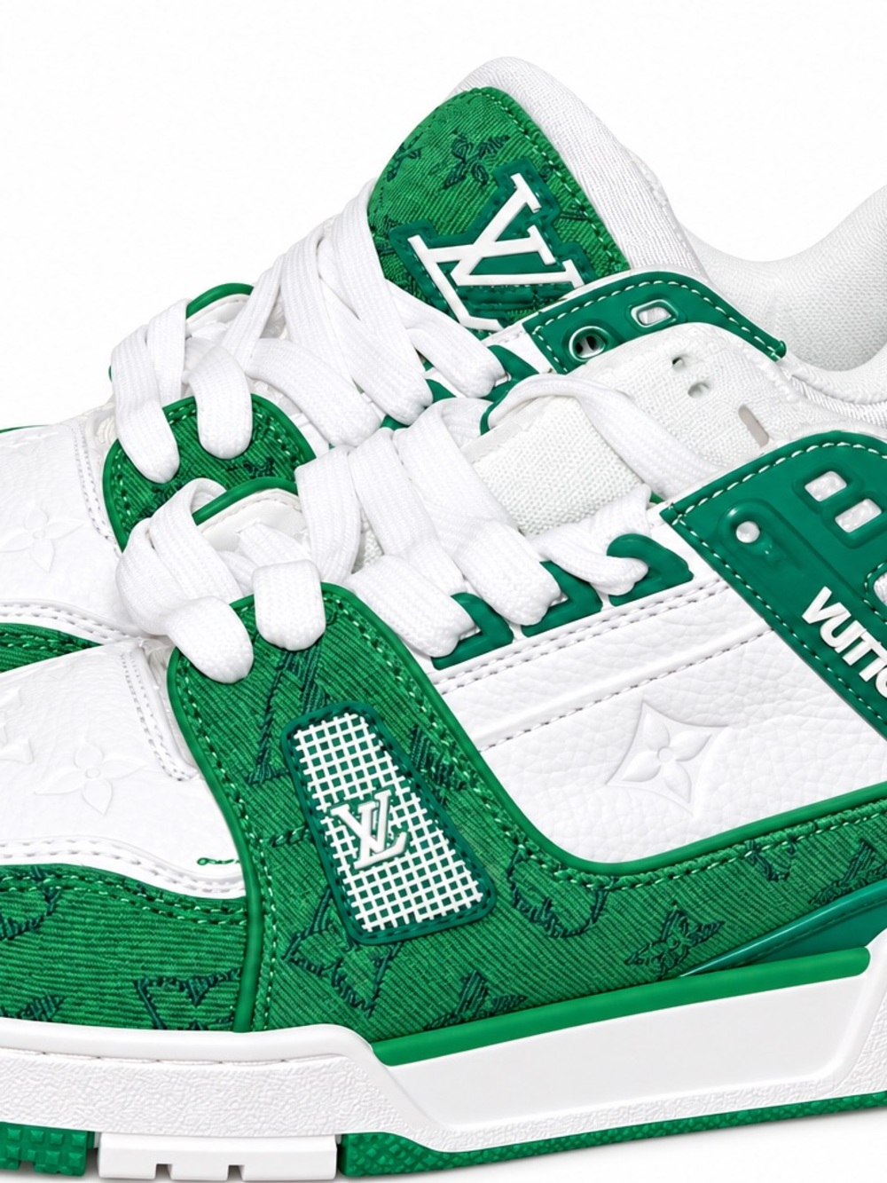 Louis Vuitton Kids Green & White Monogram Accent Sneakers
